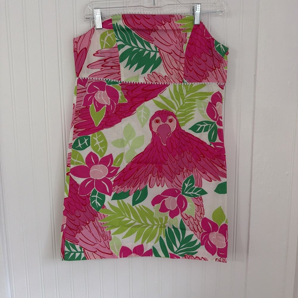 Lilly Pulitzer Girls Shift Dress Tropical Floral Parrot Sz 14 Strapless